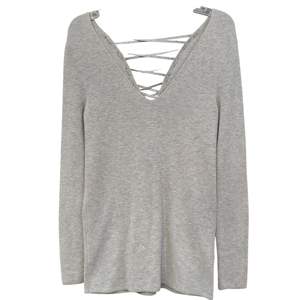 Express Gray Lace Up Back Sweater Women’s Small Long Sleeve